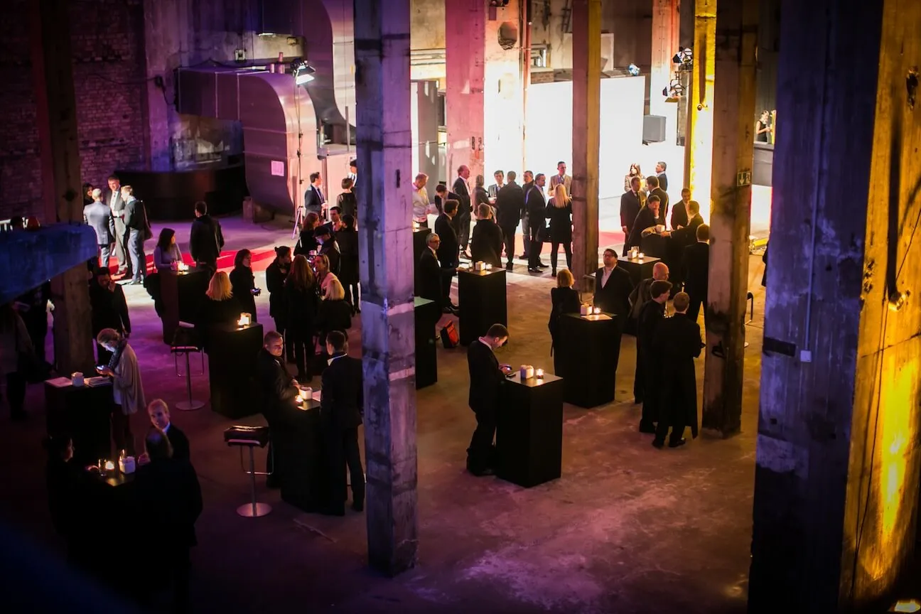 Evening reception with standing tables at Kraftwerk Berlin