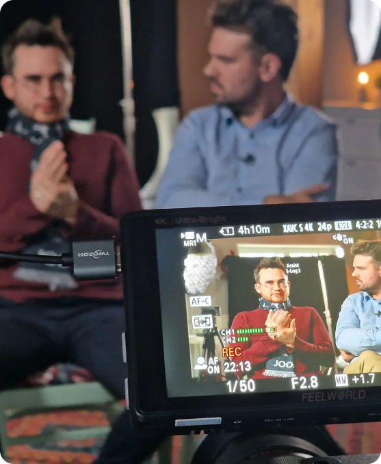 Video recording of a conversation, seen through the camera monitor