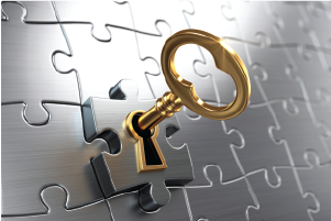 A key unlocking a puzzle piece
