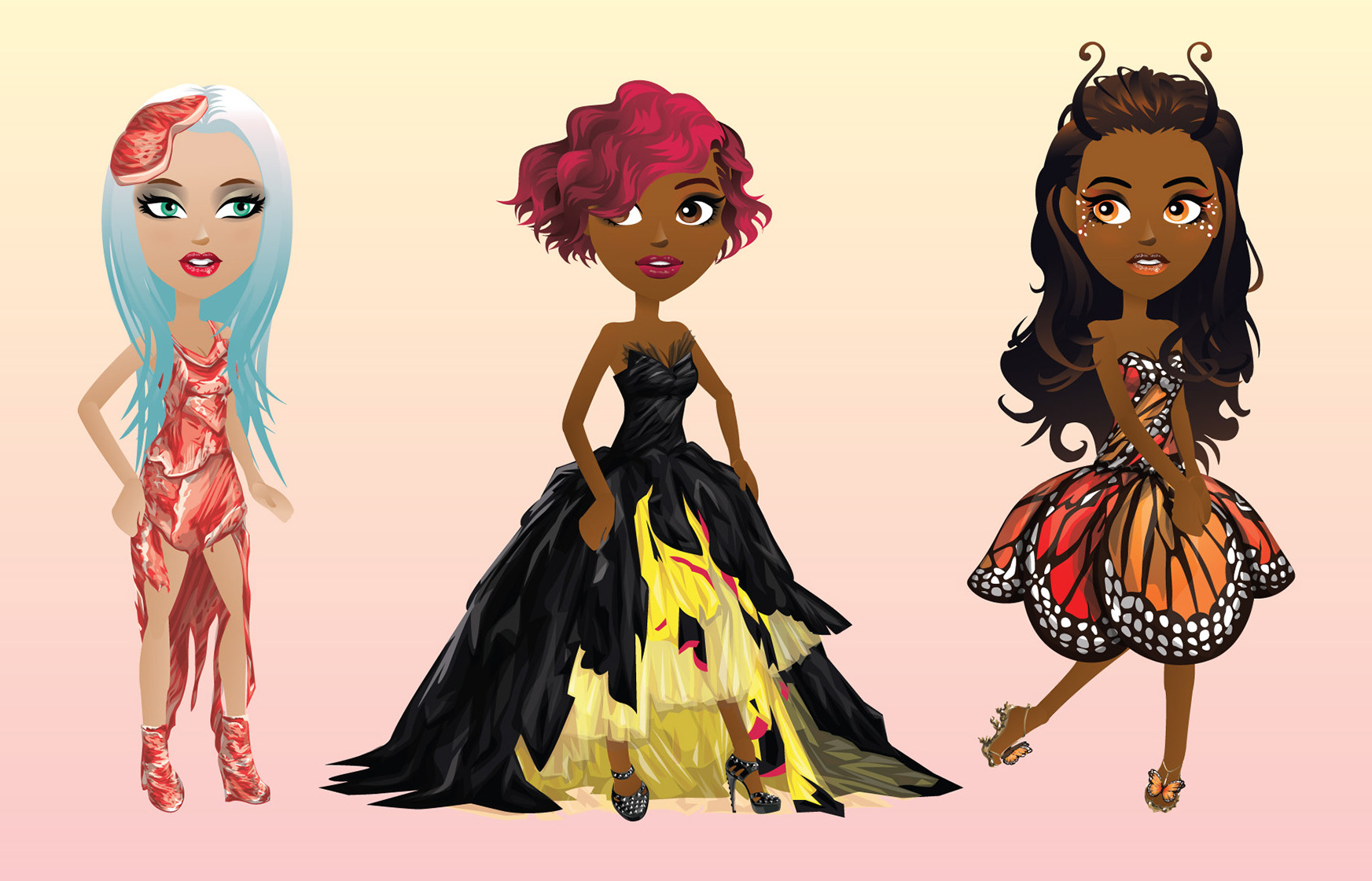 Styled avatars from the Game Mall World in 