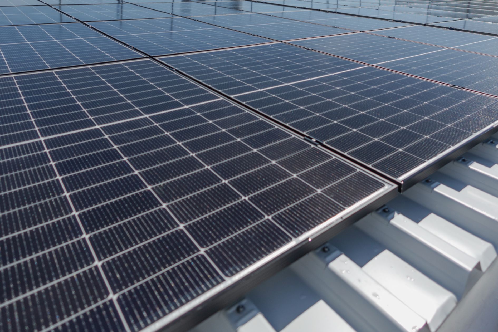 Photovoltaikmodule auf Blechdach.