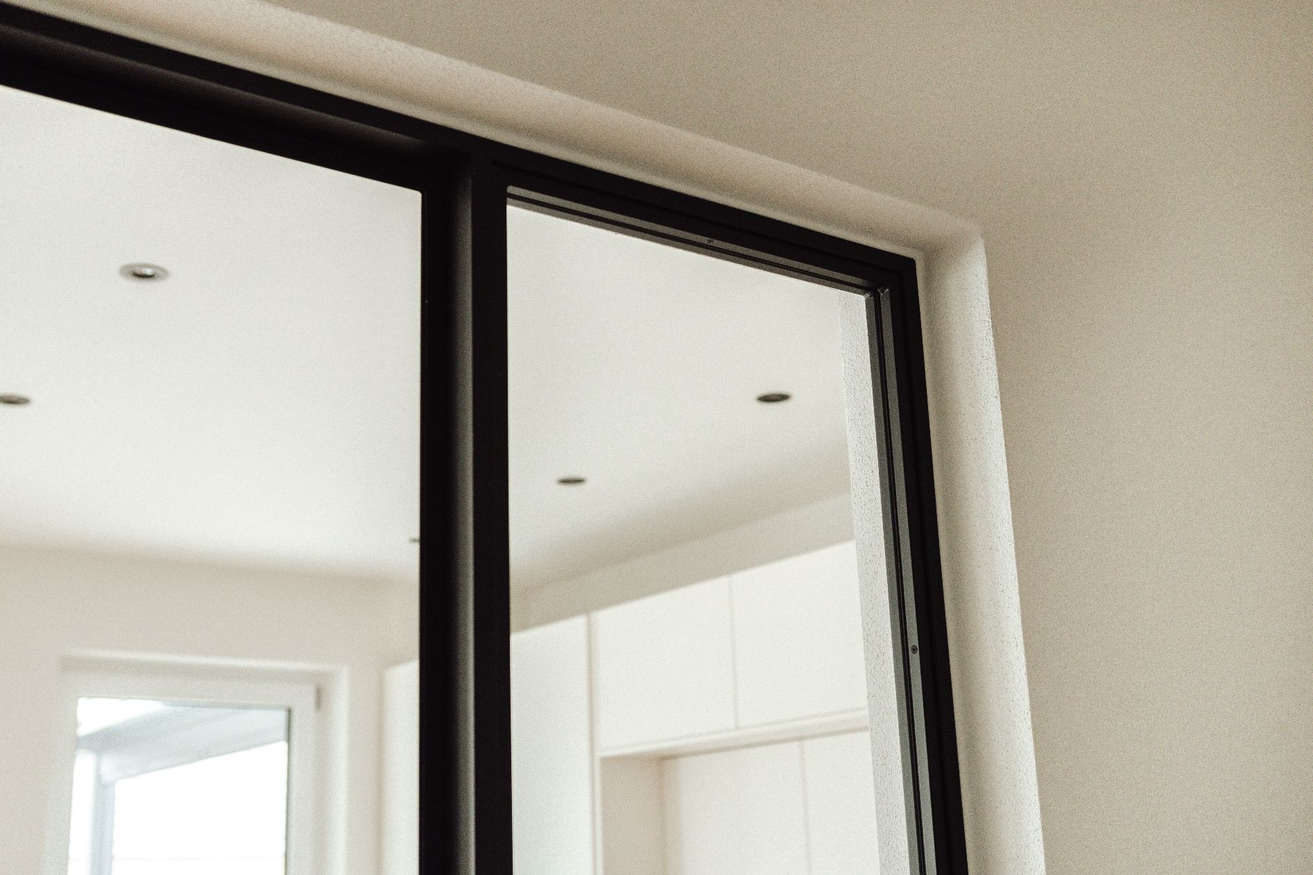 Detailaufnahme der Lofttüre, klare Linien und eleganter Stahlrahmen.