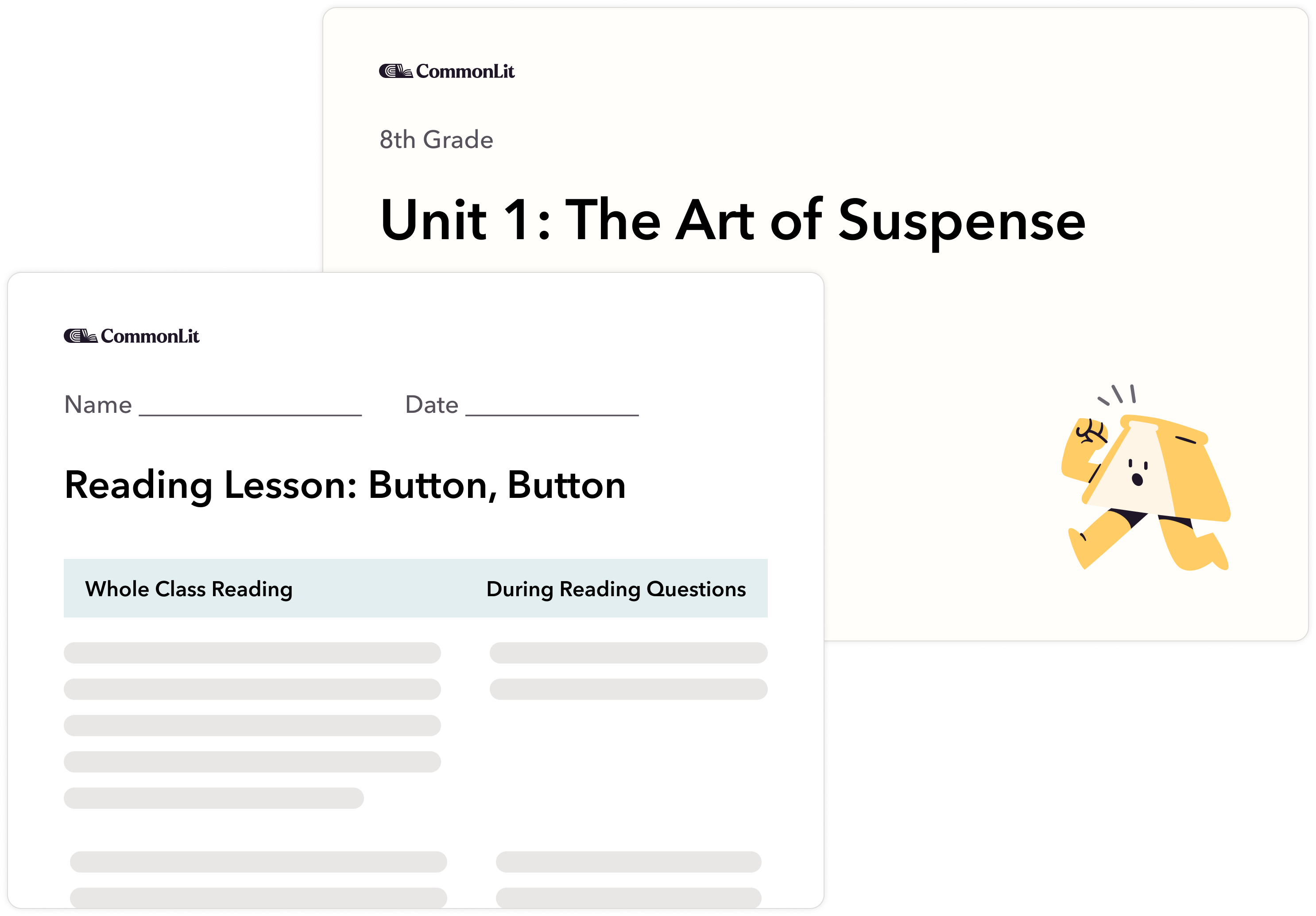 A mockup of CommonLit slide decks and lessons.