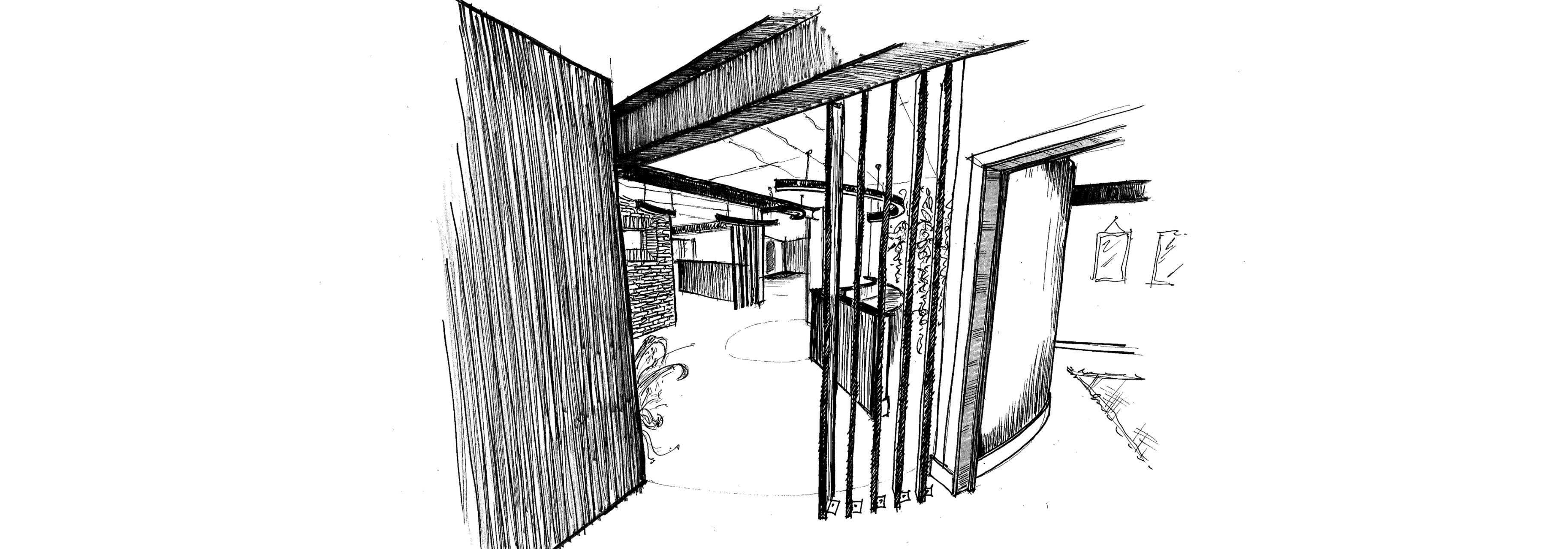 Hand-drawn sketch of A7 Architecture’s studio concept, featuring modern design elements and an open, collaborative layout.