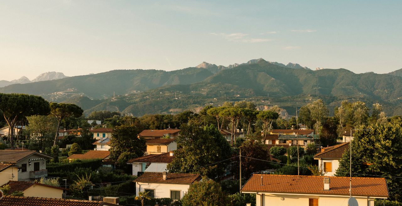 View of Forte dei Marmi rooftops with pine trees