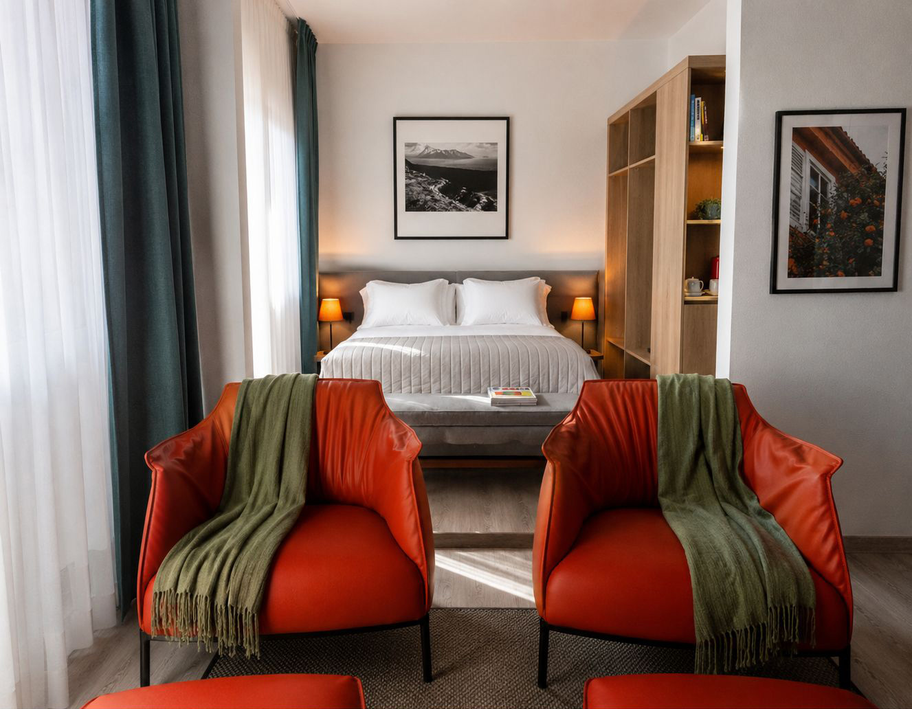 Room featuring soft lighting and luxurious bedding for ultimate comfort.