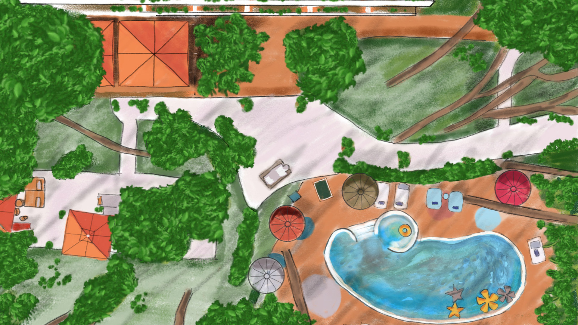 Aerial view of the hotel showcasing its architecture and surrounding landscape.