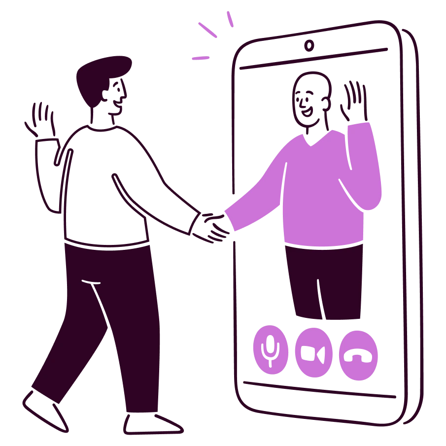 Two people meating remotely through a cellphone.