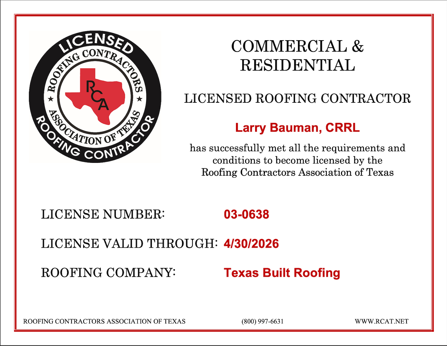 Licensed RCAT certificate