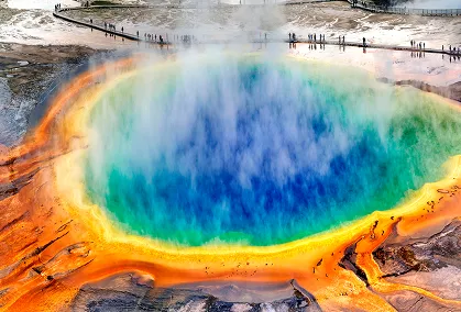 The colorful geysers, such as Old Faithful at Yellowstone National Park in the Northwest Region, are popular destinations.