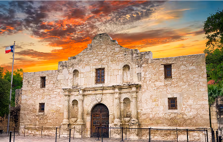 The Alamo in San Antonio, Texas, is a popular destination for visitors in the South Central Region.