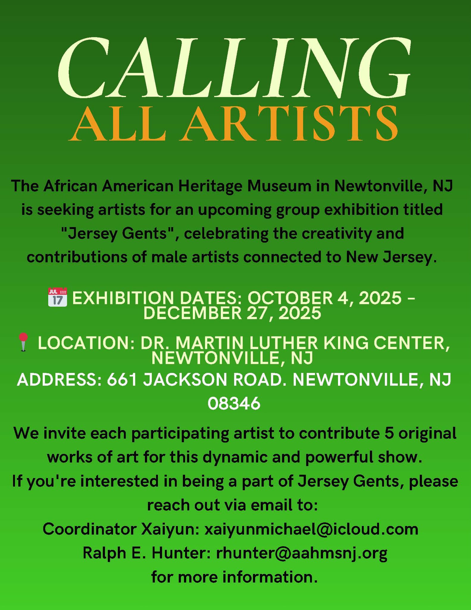 Call for Artists: Join the "Jersey Gents" Exhibition in New Jersey