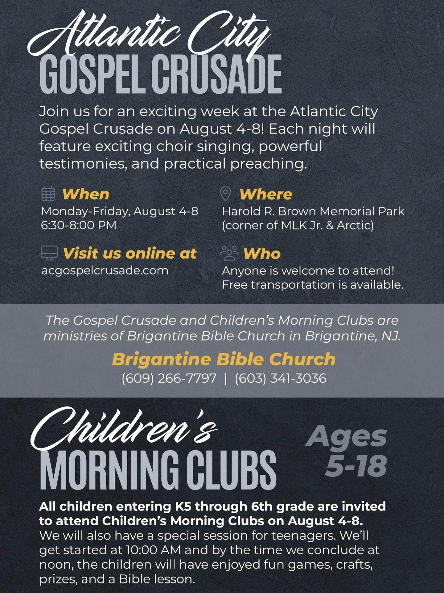 Atlantic City Gospel Crusade and Children’s Morning Clubs Return August 4–8