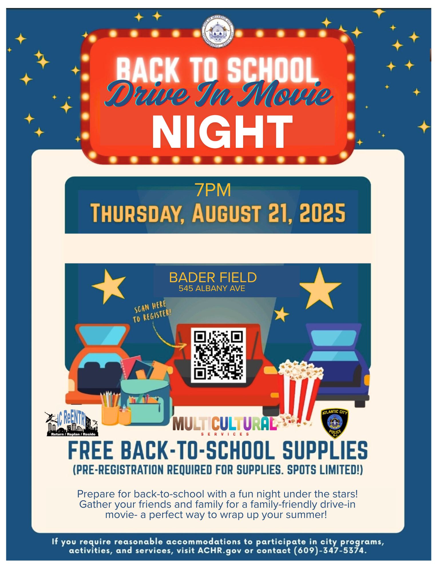 Atlantic City Hosts Back to School Drive-In Movie Night