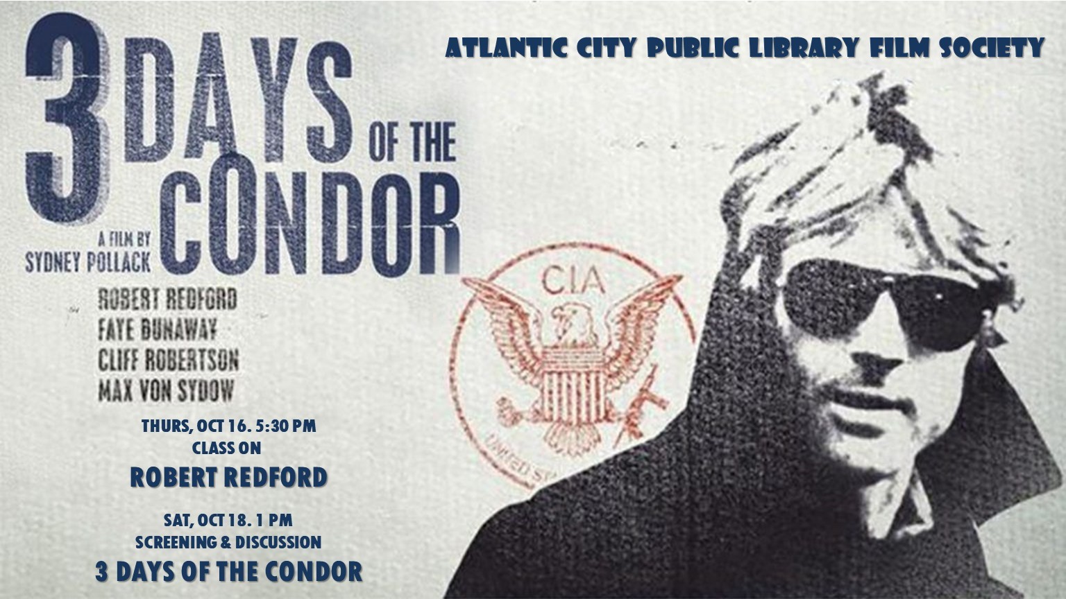 Atlantic City Public Library Film Society Presents: 3 Days of the Condor