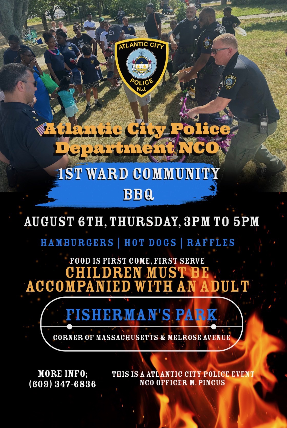 Atlantic City Police Department NCO is firing up the grill for the 1st Ward Community BBQ