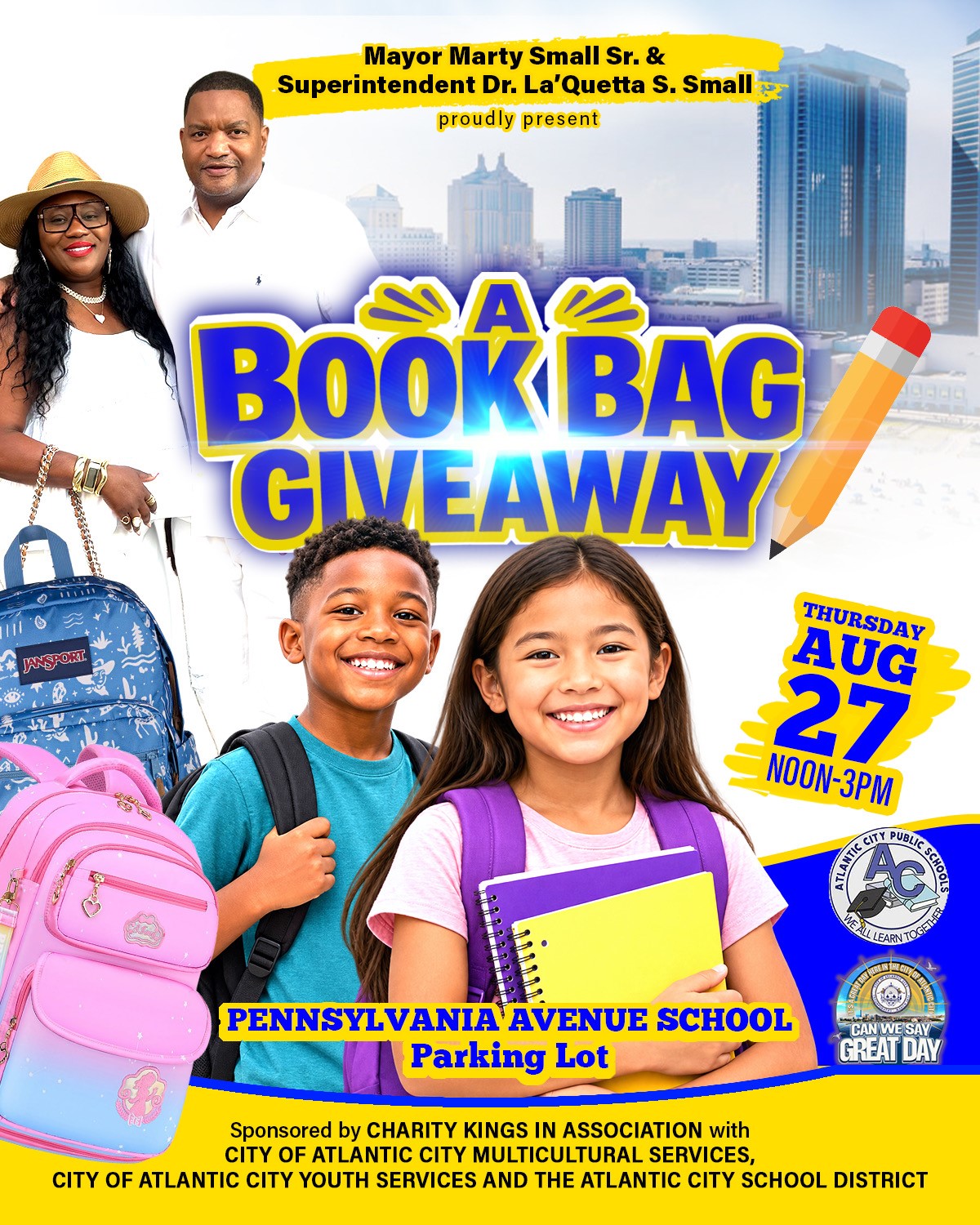 Book Bag Giveaway Hosted by Mayor Small, Dr. La'Quetta Small 