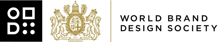 The logo for the World Brand Design Society, which includes a black geometric symbol, the Royal Coat of Arms of the United Kingdom, and the words 'WORLD BRAND DESIGN SOCIETY'.