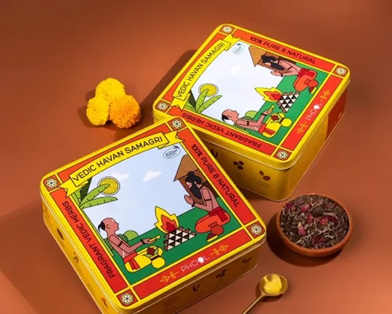 Phool vedic havan samagri traditional incense packaging design