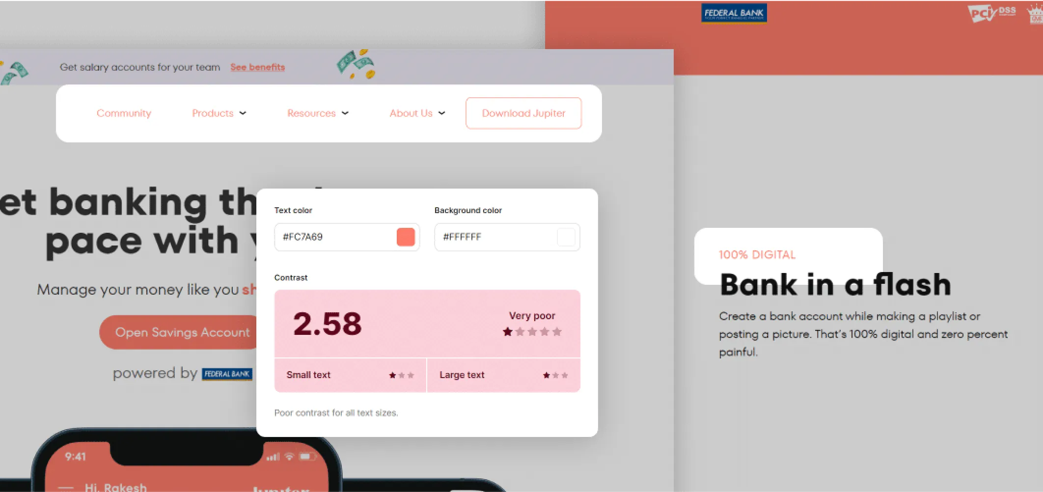 Jupiter website color contrast issue example