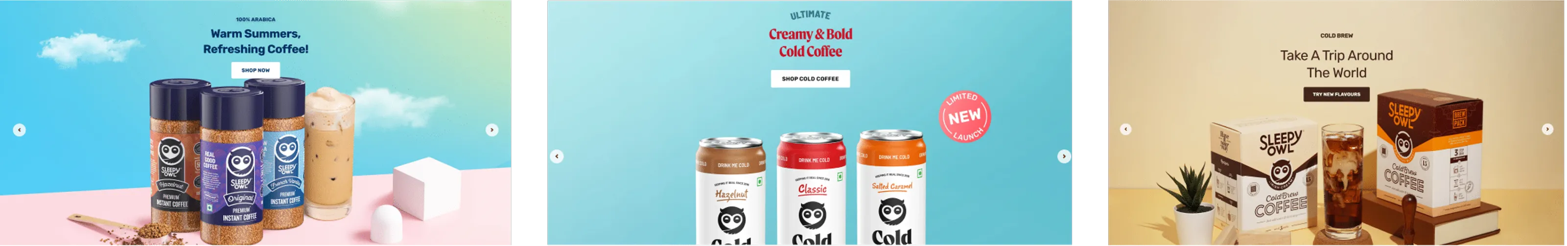 Sleepy Owl artisanal coffee product catalog showing user interface design