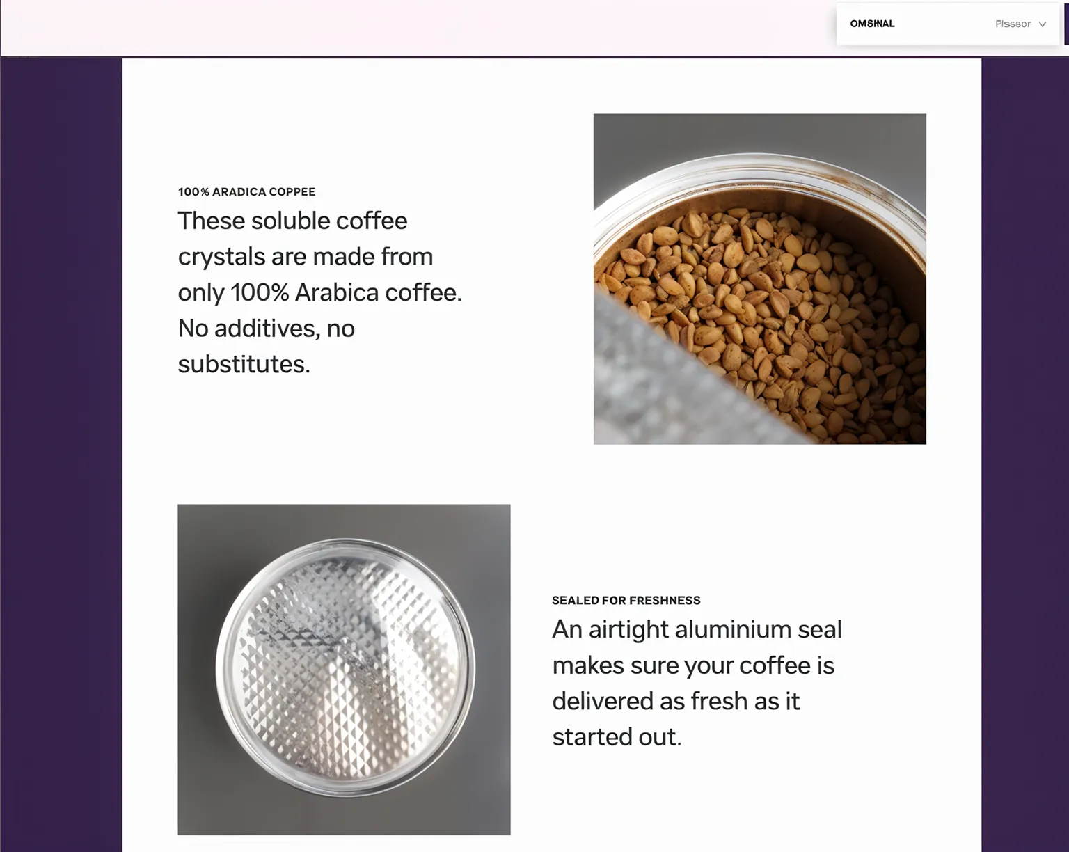 Product Benefits Section showing Sleepy Owl freshness and authenticity messaging