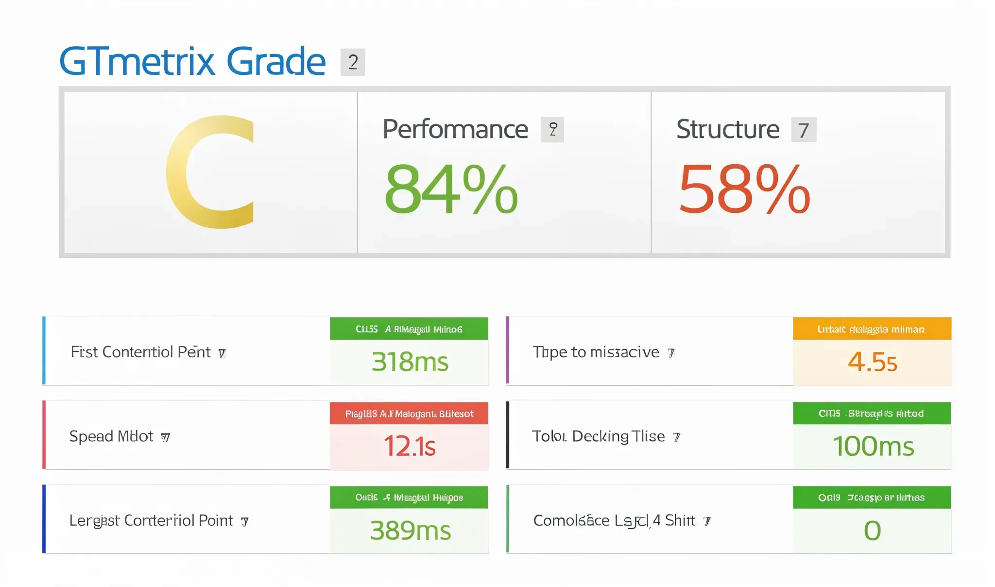 Snitch website speed analysis showing below average GTmetrix performance score