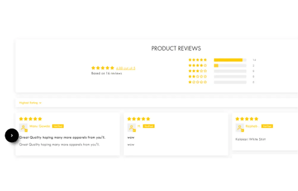 Snitch customer review section with filter options for categorizing feedback