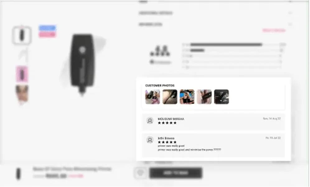 Customer review section can be improved on the Sugar Cosmetics Website