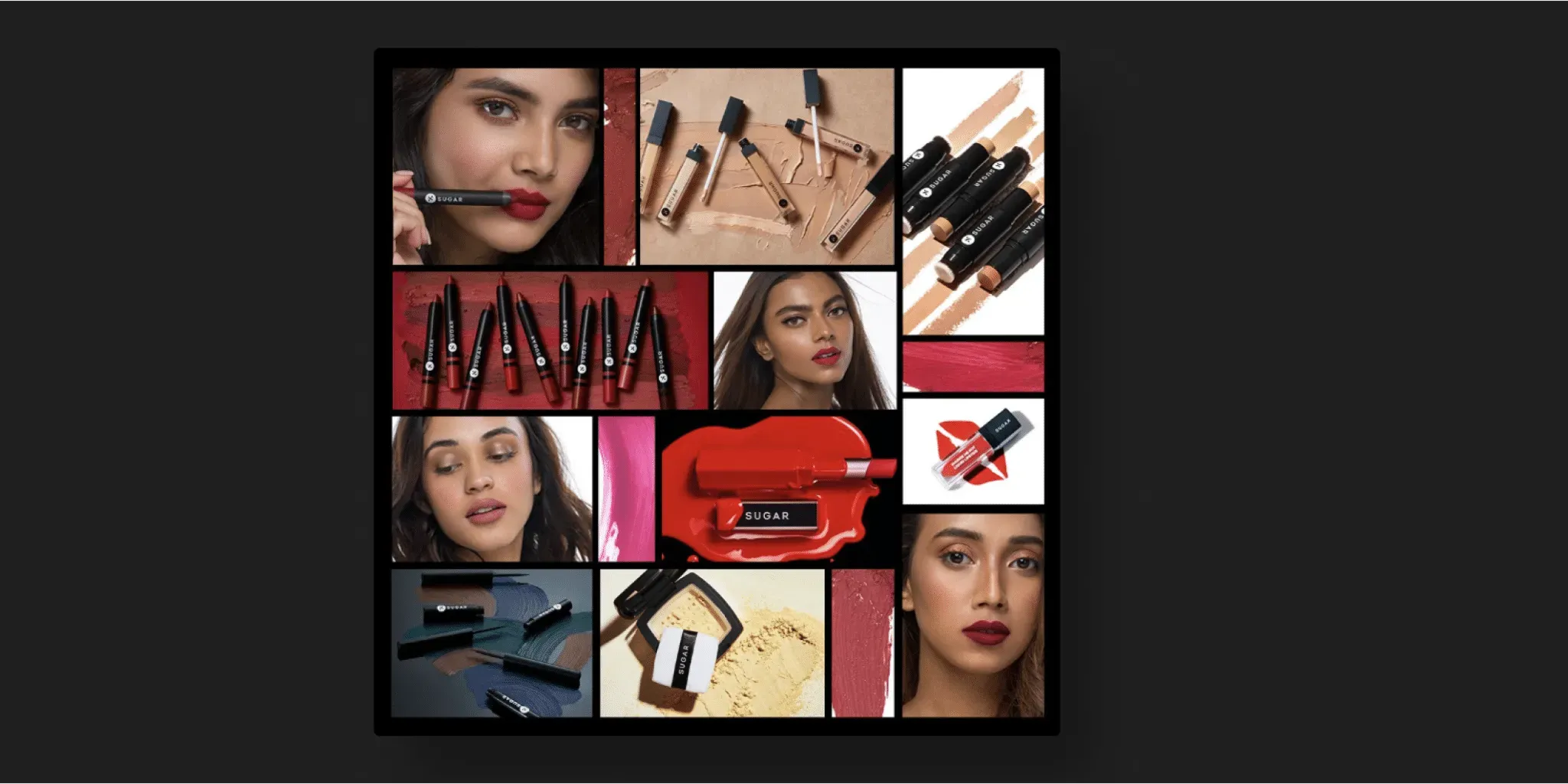 Sugar Cosmetics, range of products display on the website