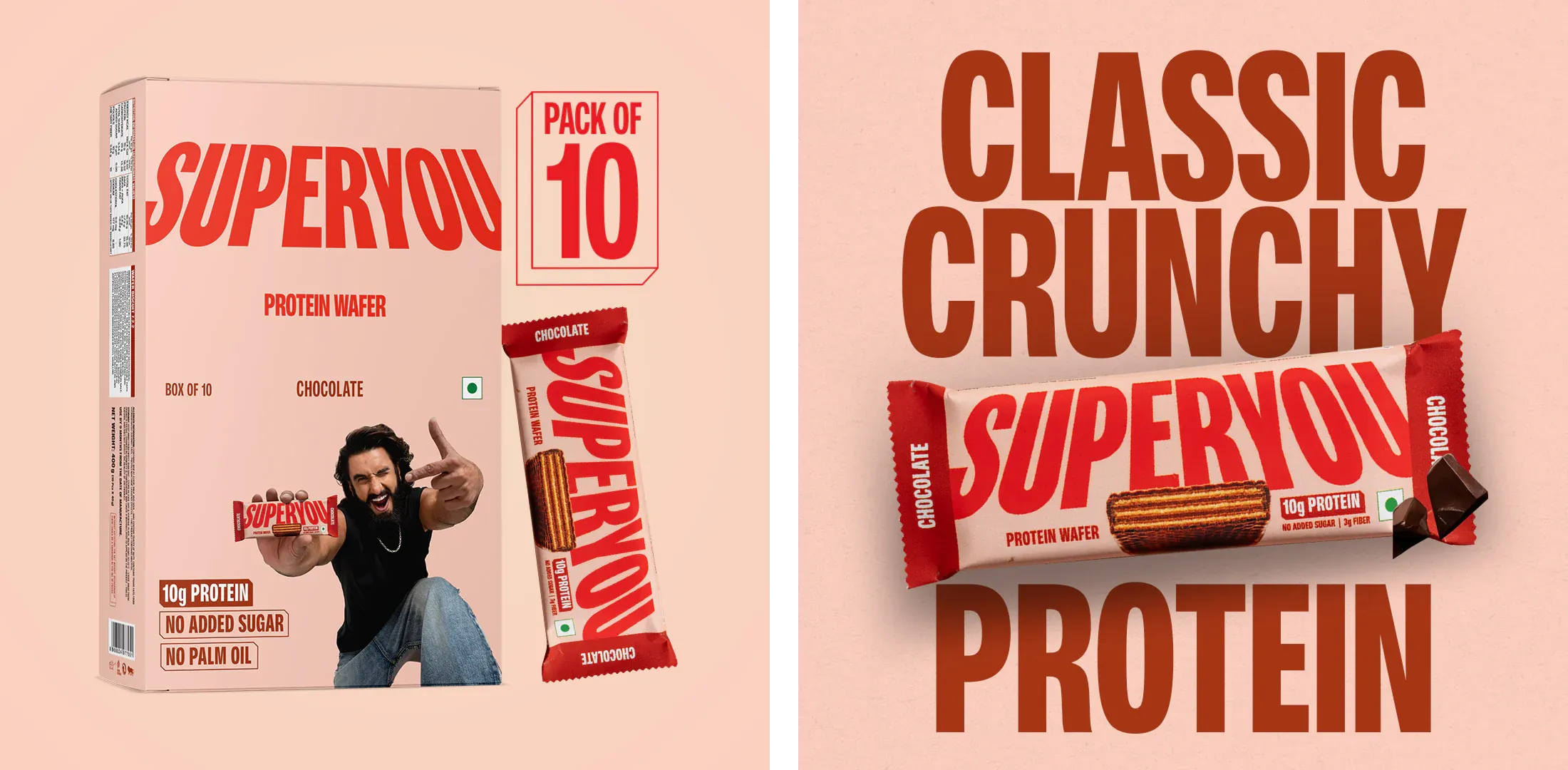 SuperYou Chocolate Protein Wafer Packaging showing oversized wordmark and clean design