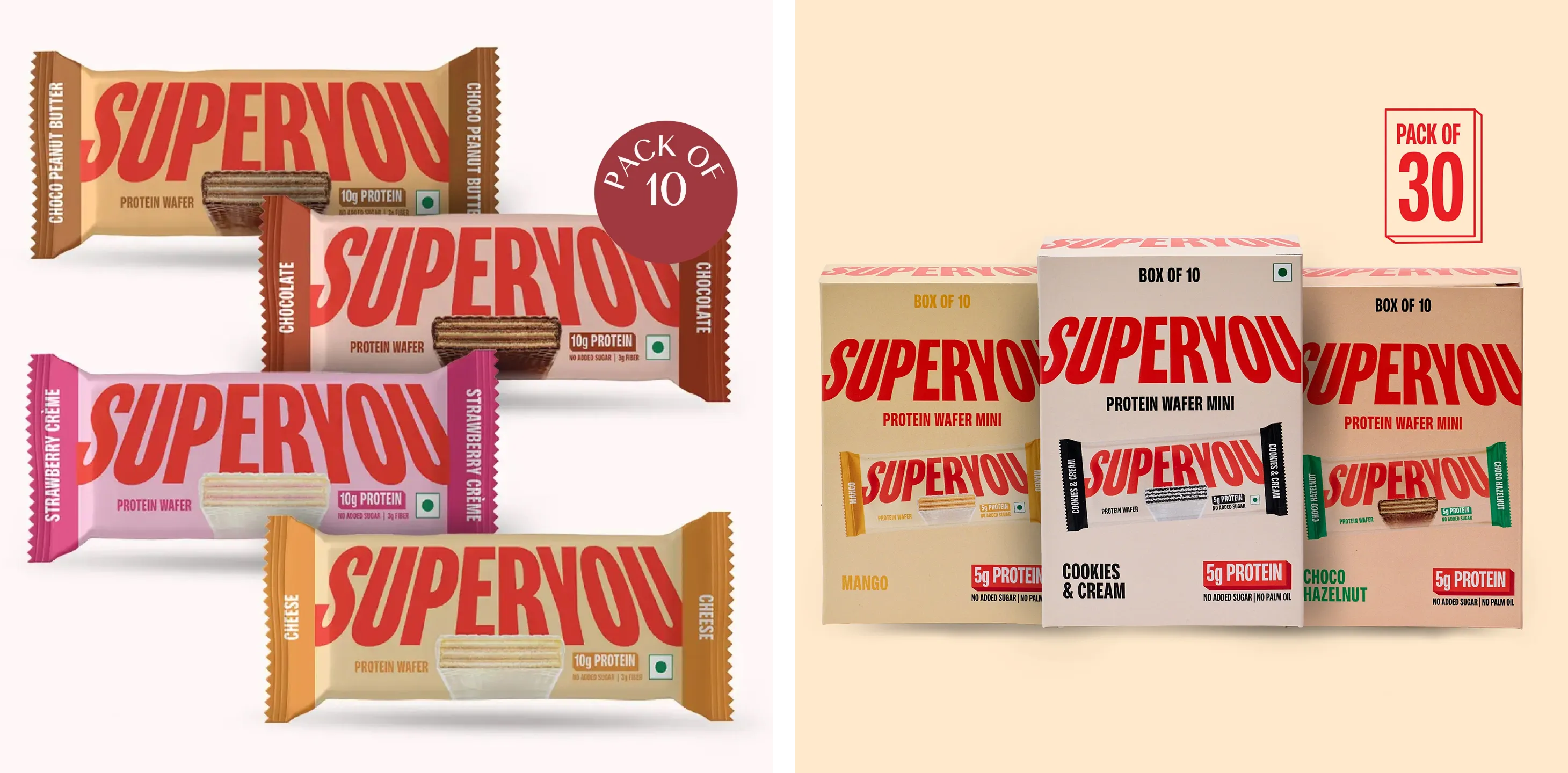 SuperYou protein bar flavor variants showing similar packaging design across range