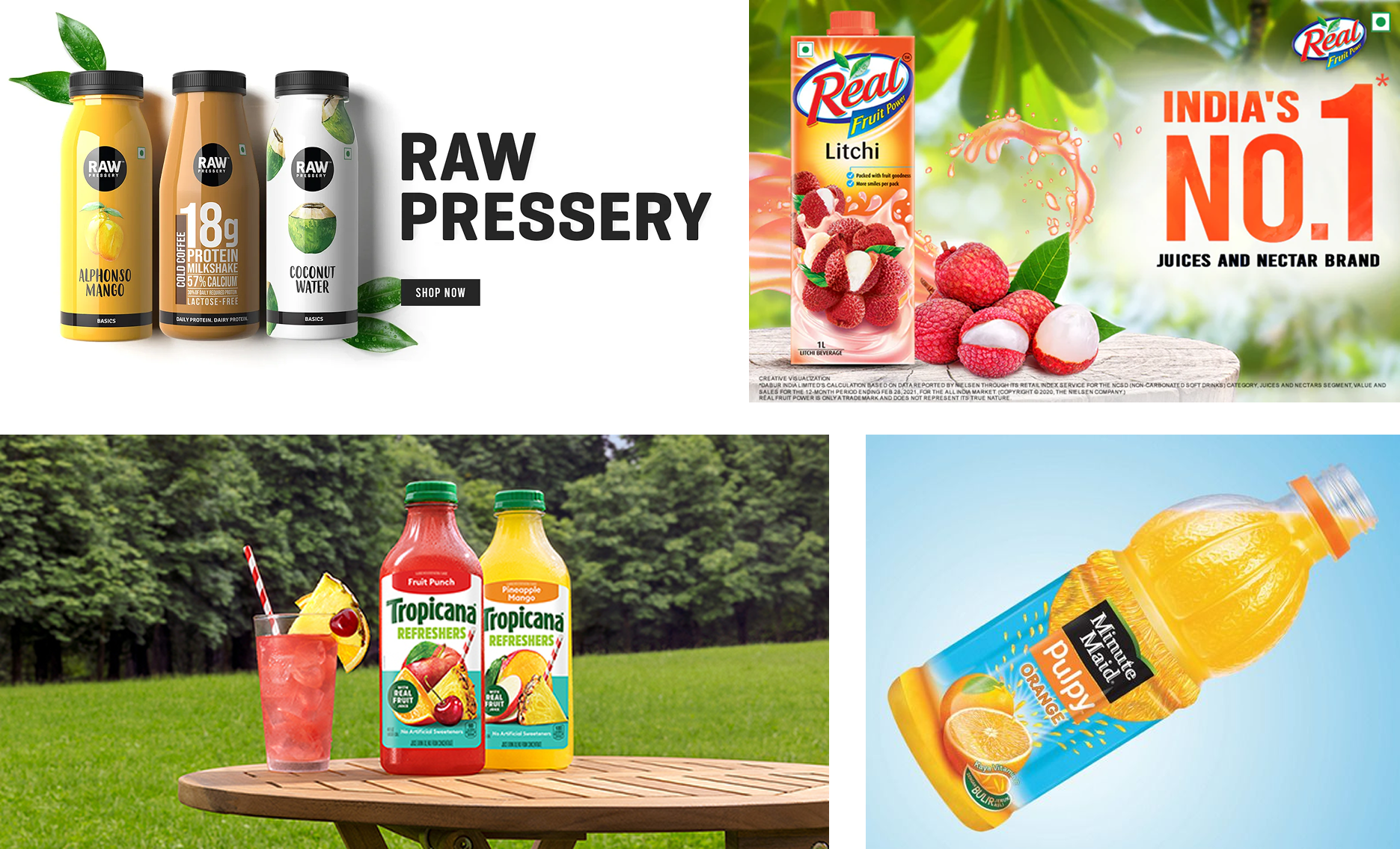 Raw Pressery, Tropicana and other competitor brands' packaging