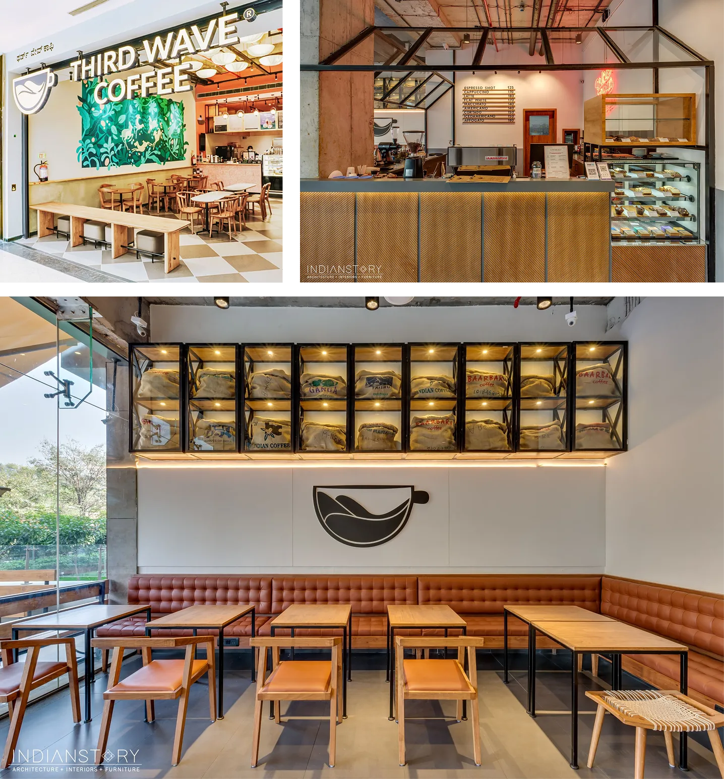 Third Wave Coffee café interior with modern minimalist design aesthetic