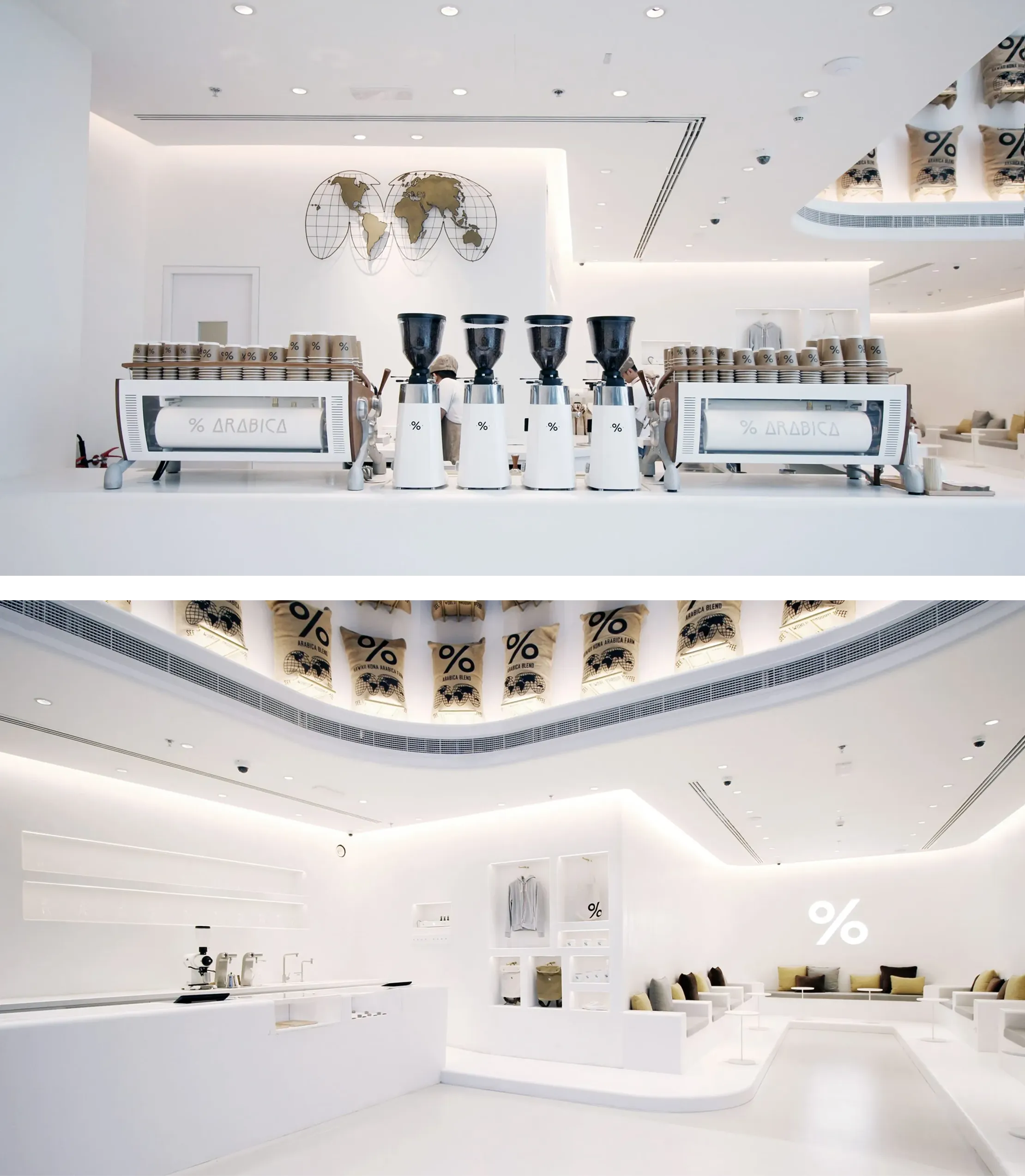 % Arabica Dubai Mall location with minimalist interior design and gallery-like coffee presentation