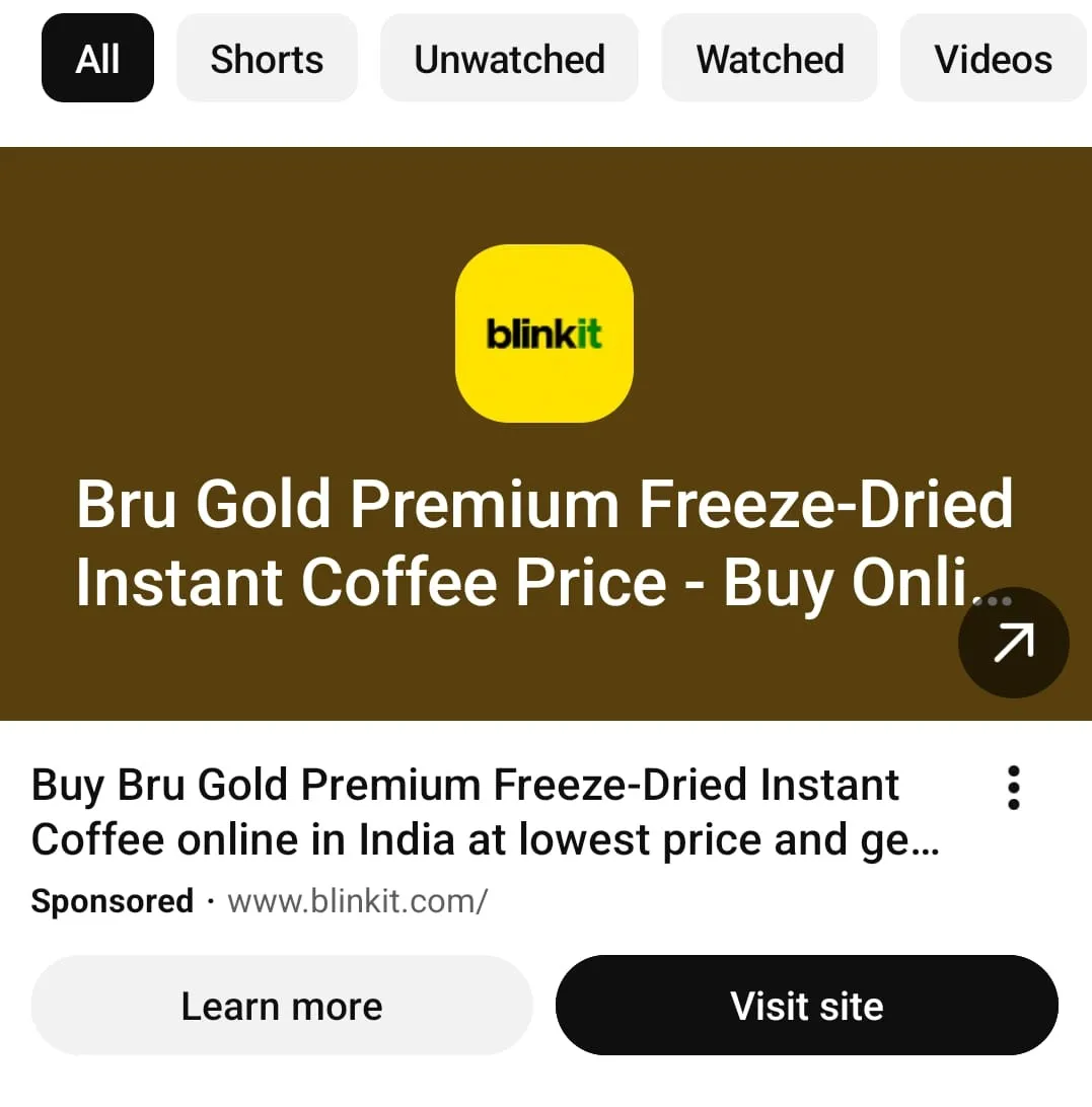Blinkit Ad with products on youtube