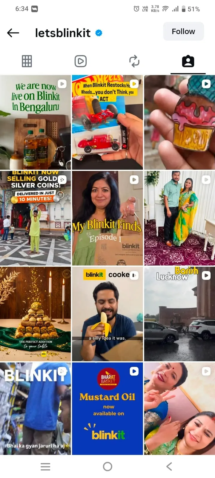 Screenshot of Blinkit Insta page highlighting user reviews