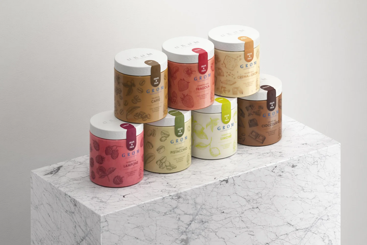 GROM — Identity Review & Packaging Design System ice cream packaging design by Happycentro Design Studio