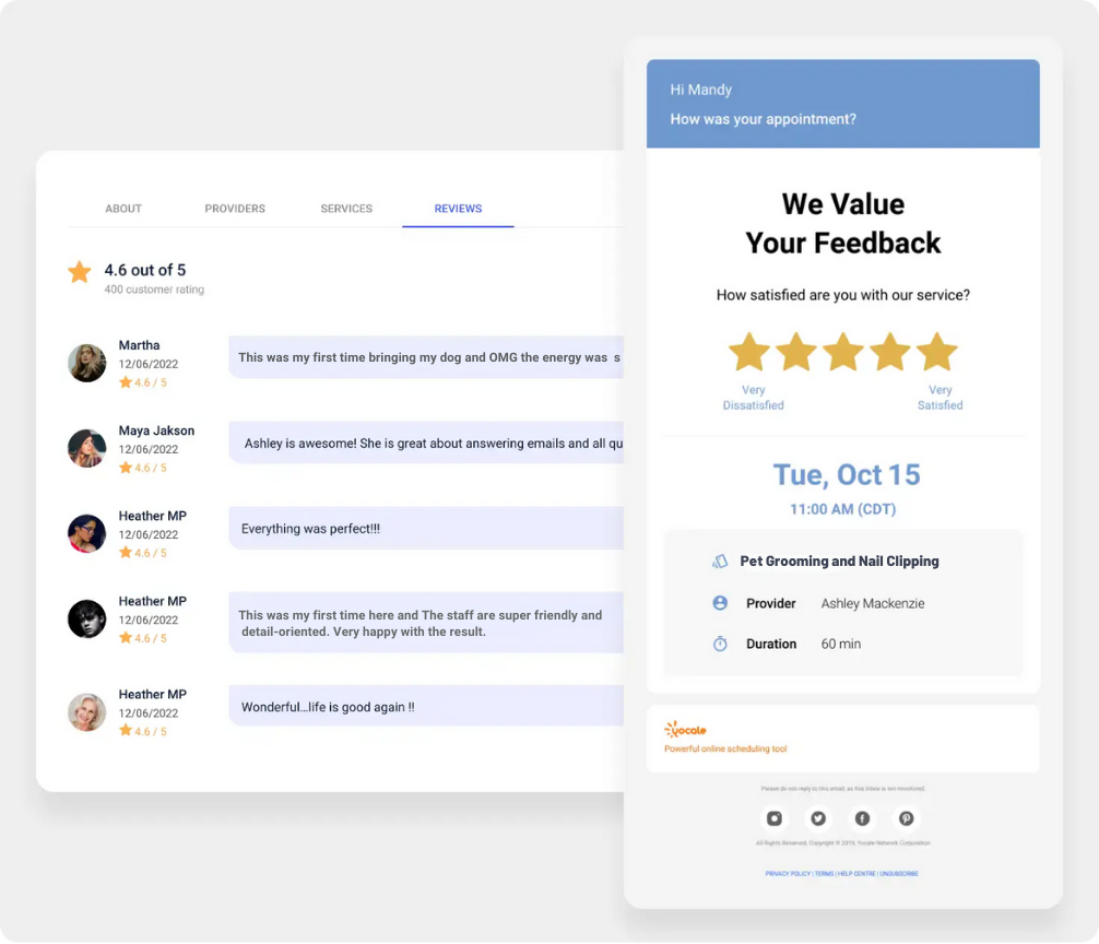 Automatic reviews in Yocale's practice management software