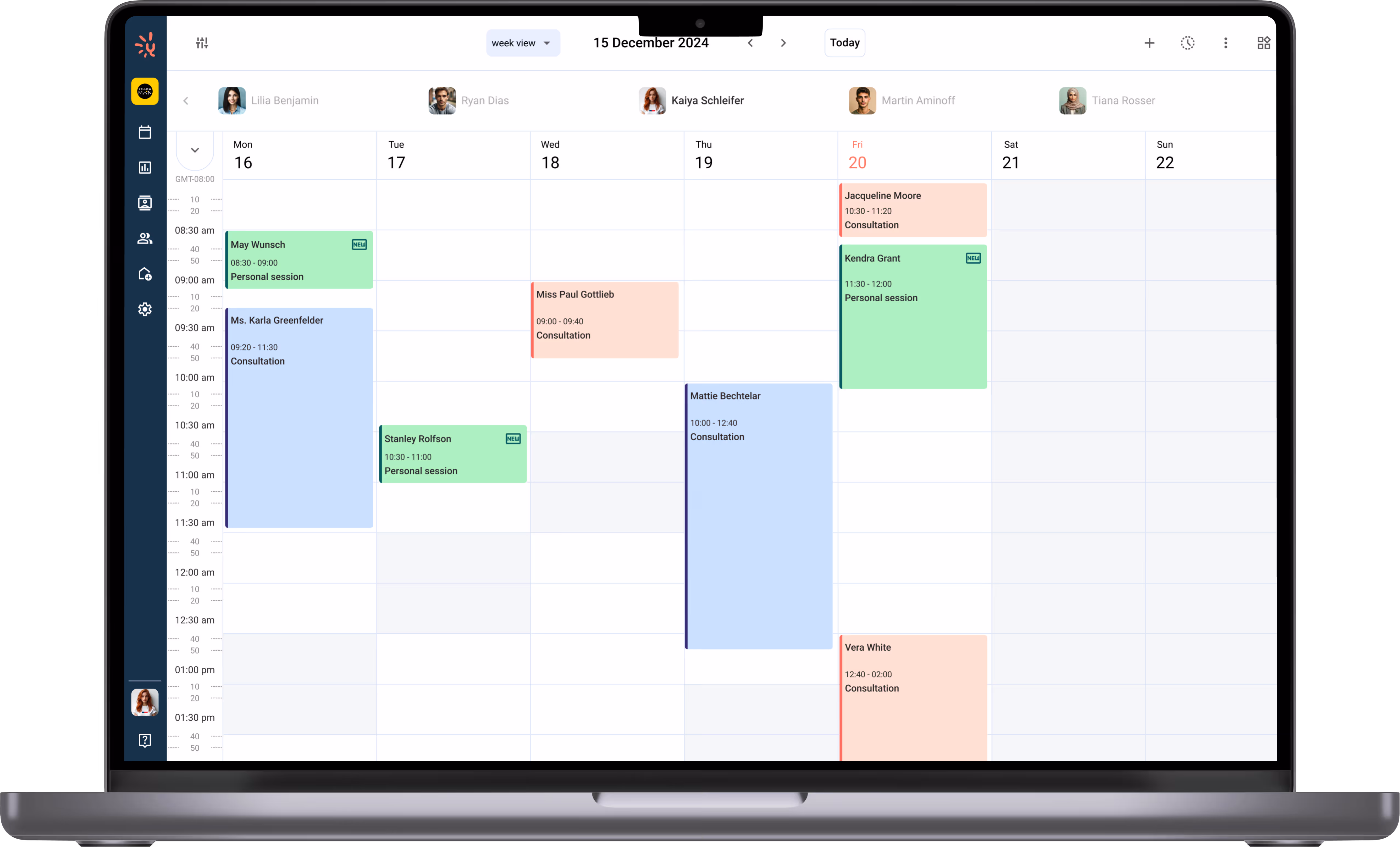 Laptop screen showing a weekly calendar of the Yocale product.