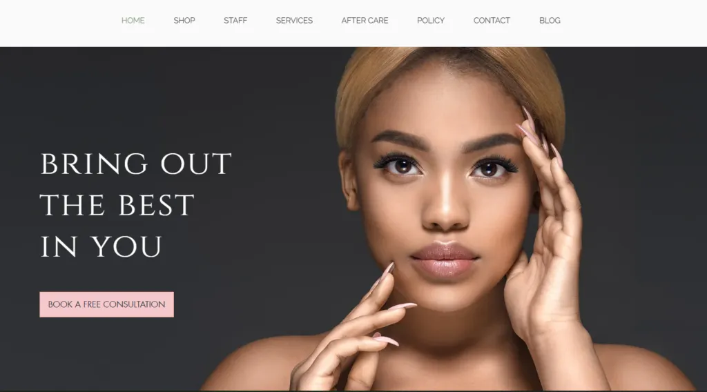 a medical spa website, that has a nice image, slogan and call to action on the top of the page.