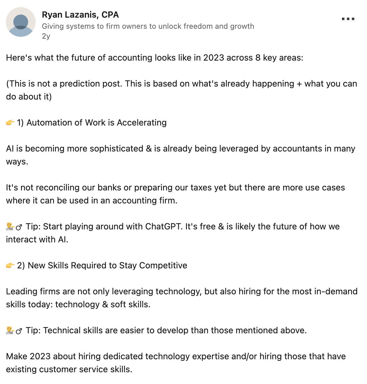 LinkedIn post teaser on accounting future trends