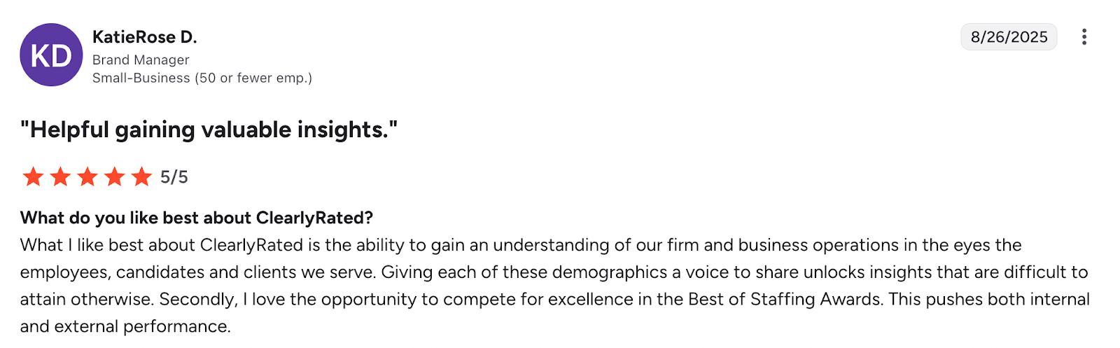 G2 review on ClearlyRated insights and excellence