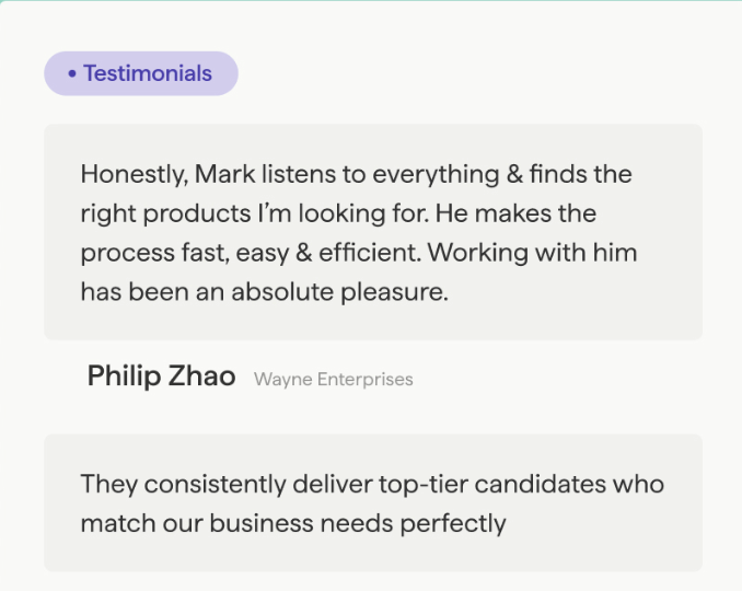 Customer testimonial examples