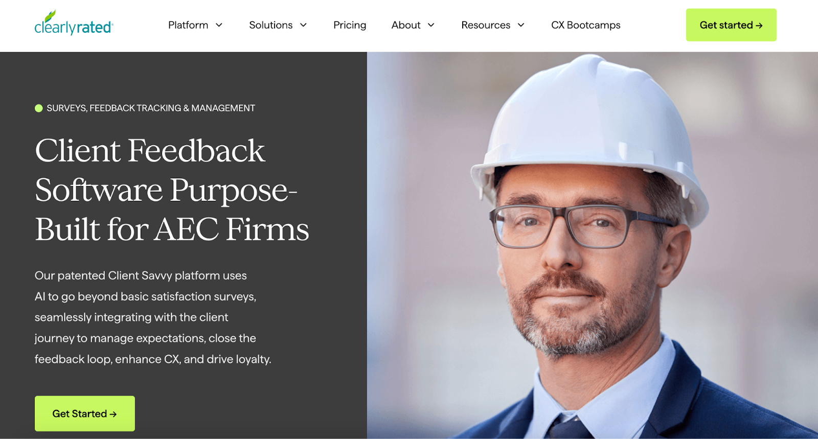 ClearlyRated website for AEC client feedback software