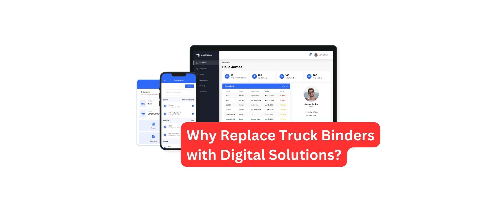 Digital Permit Book app on laptop and smartphones replacing paper truck binders