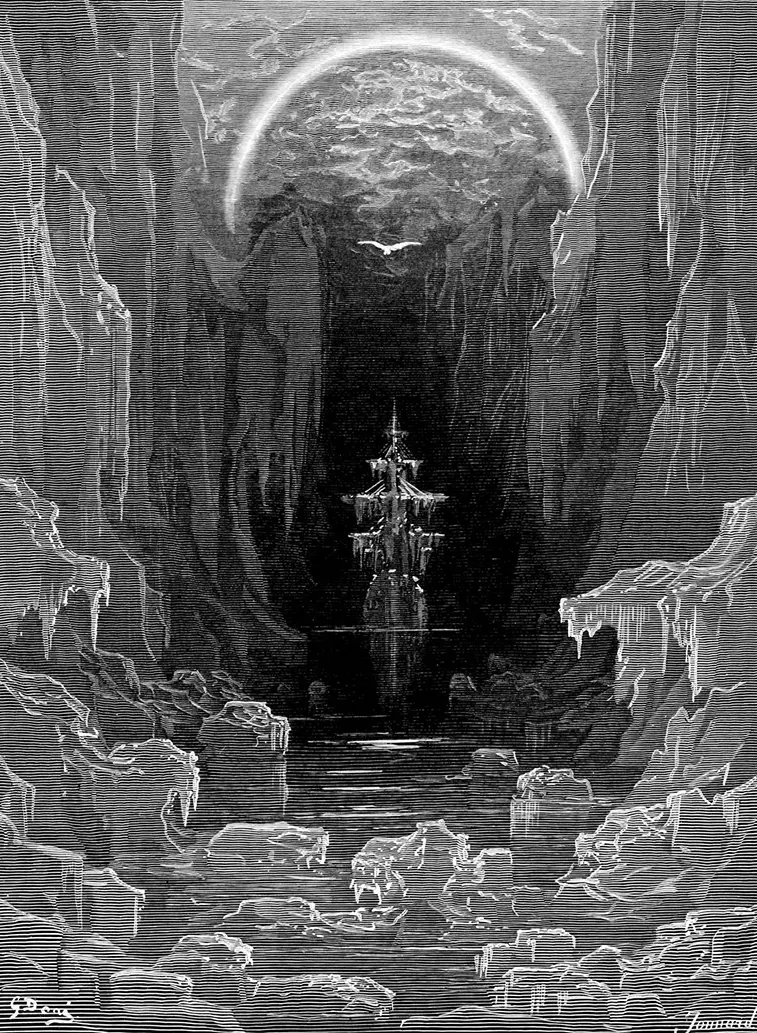 Image de l'atelier d'écriture Le passage sur Pochade, une gravure de Gustave Doré représentant un navire dans un décor sombre, en noir et blanc.