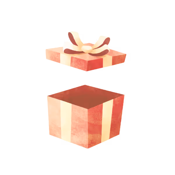 Boîte cadeau rouge et crème ouverte avec couvercle flottant et nœud décoratif.