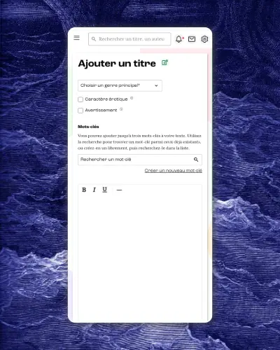 Ecran mobile sur la la table d'écriture de Pochade la plateforme d'écriture, sur un fond décoratif l'océan.