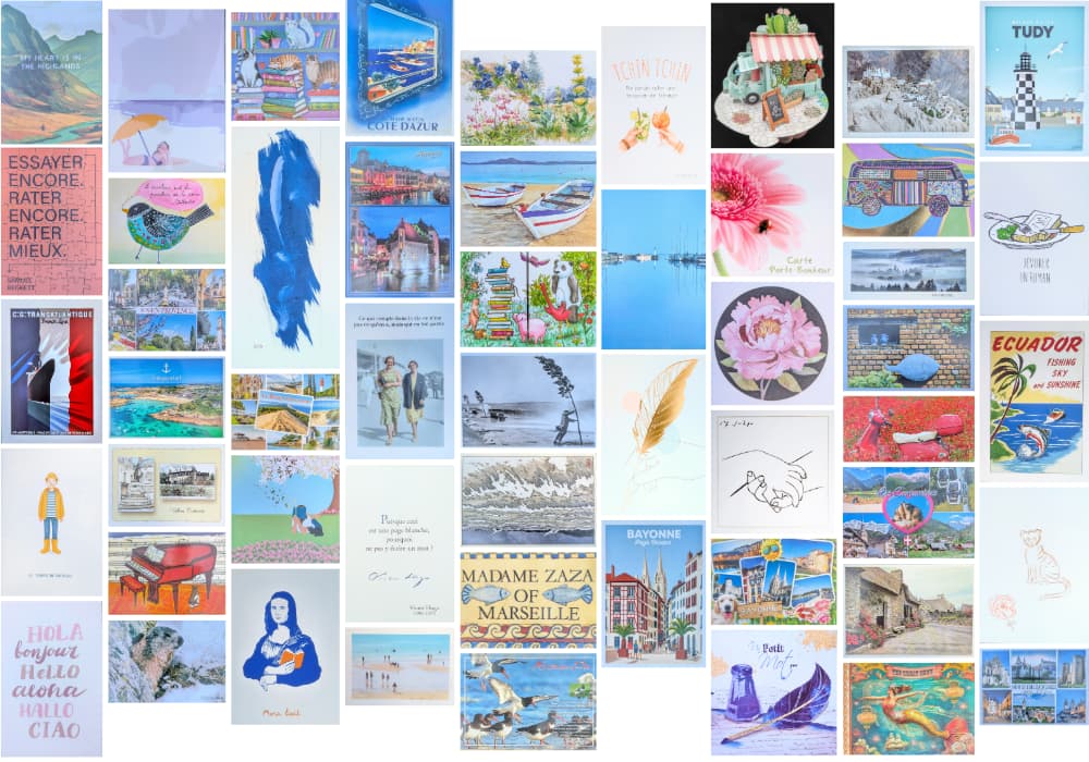 patchwork de cinquante cartes postales différentes